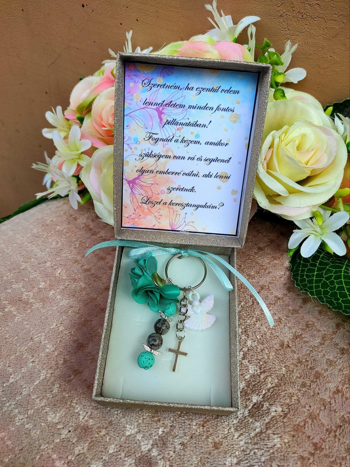 Keresztszülő felkérő ajándék kék